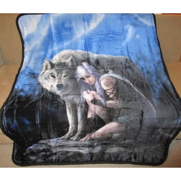 New Anne Stokes Art Protector Fairy Wolf Plush Throw Gift Blanket Sherpa Angel - Picture 2 of 5